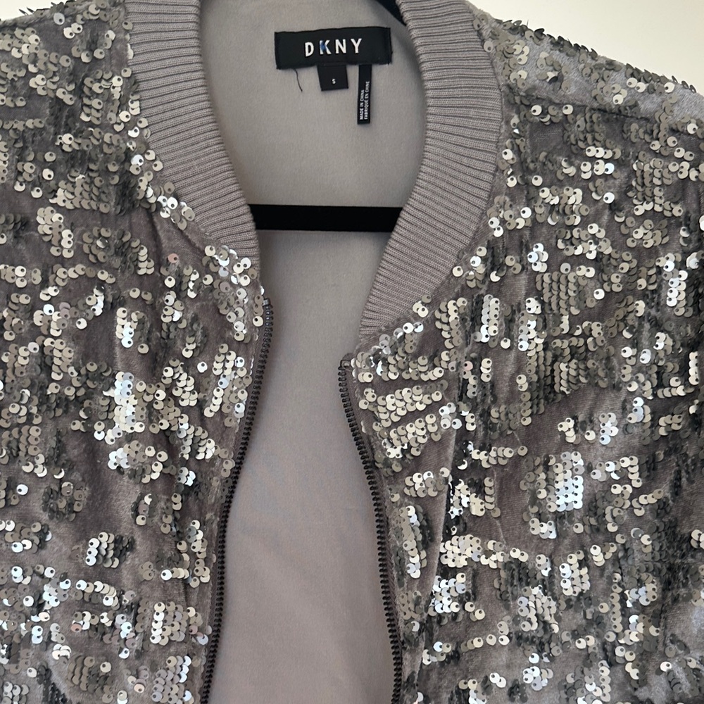DKNY Metallic Sequin Bomber Jacket